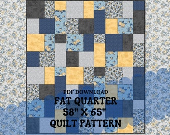PDF Quilt Pattern PATTERN ONLY Fat Quarter Quilt Pattern - Quilt Pattern For Beginners -Fast & Easy - Quilt pattern Instructions - 58" x 65"