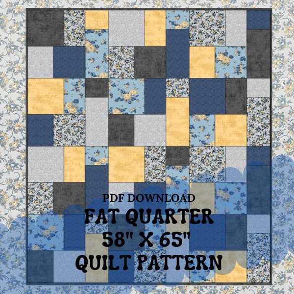 PDF Quilt Pattern PATTERN ONLY Fat Quarter Quilt Pattern - Quilt Pattern For Beginners -Fast & Easy - Quilt pattern Instructions - 58" x 65"