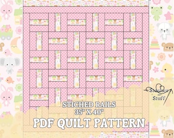 Baby Quilt Pattern PDF download Stitched Rails – Bundle of Joy Baby Fabric  -  Fast Baby Quilt – Easy Beginner Pattern  - 35" x 40"