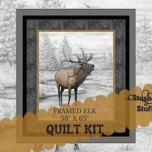 Elk, Buffalo, Deer,  Moose Panel Quilt Kit - Quick and easy Quilt kit - Pre Cut Beginner  - Wild Life Animals  793- Big Game - 58&quot; x 65&quot;