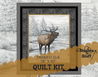 Elk, Buffalo, Deer,  Moose Panel Quilt Kit - Quick and easy Quilt kit - Pre Cut Beginner  - Wild Life Animals  793- Big Game - 58" x 65"