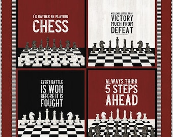 I'd Rather Be Playing Chess - Pre Cut Quilt Kit - Easy for Beginners - Black Red White Quilt Panel - QUEEN’S Gambit  QUILT KIT 4 - 42" x 50"