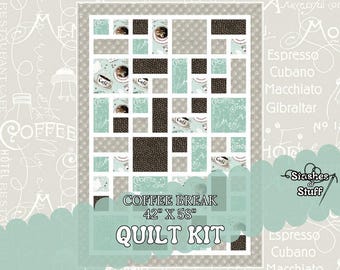 Kit de edredón precortado para principiantes: edredón de piezas rápidas, sencillas, fáciles y rápidas: granos de café color topo aguamarina, color café tiza de Riley Blake 251A, 42" x 58"