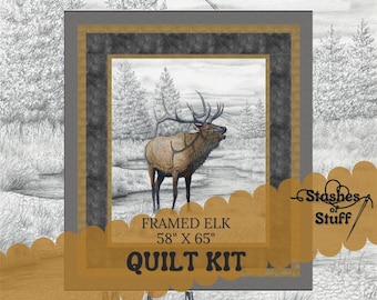 Wildlife Panel Quilt Kit - Elk, Buffalo, Deer, Moose - Precut Beginner Quilt Kit - Big Game Animals 58" x 65" - Easy Panel Quilt Kit 792