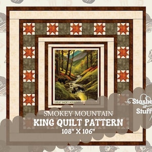 Smoky Mountain Panel Quilt Pattern PDF – King Size Quilt 108 x 106 – National Park Quilt