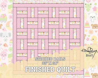 Stitched Rails Pink Baby Blanket – Handmade Quilted Baby Quilt – Bundle of Joy – 33 x 38