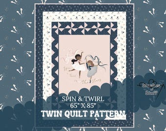 PDF Pattern Spin and Twirl Panel Download - 2 Spinning Ballerinas - Ribbon & Stars 2 Girls   Finished Size 69"x 86"