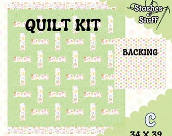 Komplettes Quilt-Kit mit Rückseiten • Baby Quilt für Anfänger • Einfaches DIY Nähen • Schnelles Projekt • Rückseiten gerollt zum Binden 1110