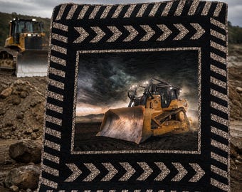 CAT® Bulldozer Quilt – 65x75 – Finished Quilt – Construction Theme – Toddler or Boy Gift – Handmade – Ready to Ship – Riley Blake
