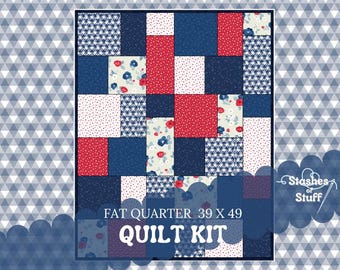 Beginners Quilt Kit – Land of Liberty | Riley Blake Pre-Cut Quilt Kit, Backing Optional – Easy DIY Quilting Project 482 -  39"x49" or 58"x65