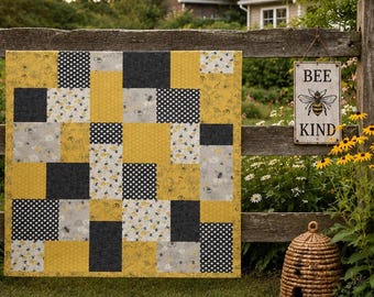 Honey Bee Quilt Kit 39x49 | Riley Blake Honey Bee Fabric | Beginner Quilt Kit | Fat Quarter Quilt Kit | Baby Quilt Kit | Pattern Included