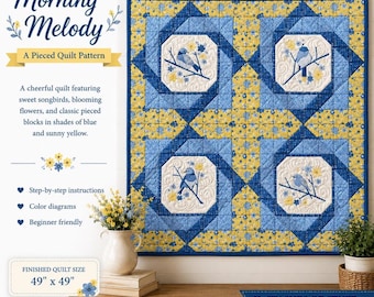 Bluebird Quilt Kit | Morning Melody | 49 x 49 Baby Quilt Kit | Sunshine & Dewdrops | Pieced Quilt Kit | Beginner