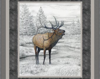 Big Game Panel Quilt Kit – Riley Blake Wildlife Quilt – Deer Moose Elk Buffalo – 58″ x 65″ – Pre-Cut Options- 791