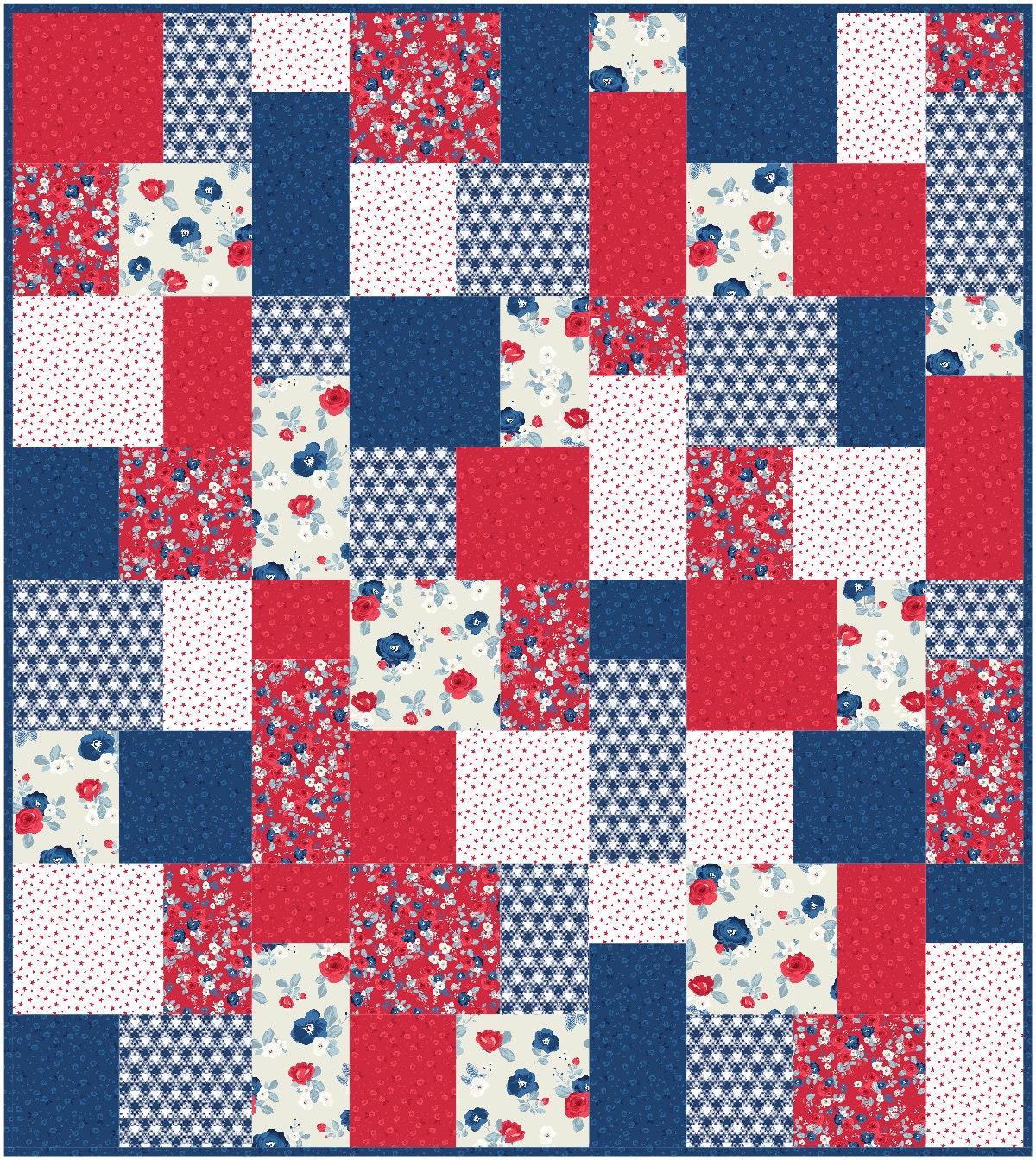 Easy  Blocks Red & Blue Land of Liberty by Riley Blake Beginners Quilt Pre Cut Quilt Kits 2 Fat Quarter Quilt 39x 49 or 58 x 65