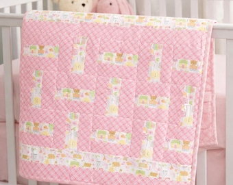 Beginner Baby Quilt Kit 34 x 39 – Stitched Rails – Bundle of Joy by Riley Blake – Pre-Cut Option 1110