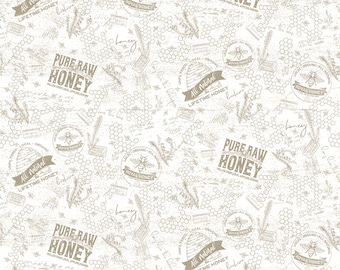 Bee's Life Tonal Parchment - C10102-PARCHMENT- Bee and honey-themed images & text - Designer Tara Reed for Riley Blake Designs-  Cotton