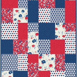 Beginners Quilt - Pre Cut Quilt Kits 481 - Easy Blocks Red & Blue - Land of Liberty by Riley Blake - Fat Quarter Quilt 39"x 49" or 58" x 65"