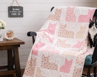Cat Quilt Kit 49 x 61 –  Quilt Kit – Cat Meow Riley Blake – Advanced Beginner Quilt Kit – Precut Options & Backing  323
