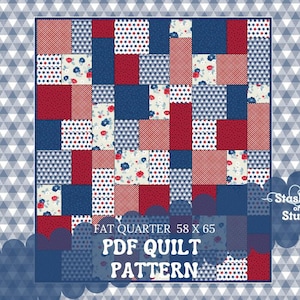 PDF Quilt Pattern – Easy Fat Quarter Quilt Pattern for Beginners – Fast & Simple Quilt Instructions – 58&quot; x 65&quot; – PATTERN ONLY