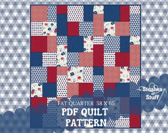 PDF Quilt Pattern – Easy Fat Quarter Quilt Pattern for Beginners – Fast & Simple Quilt Instructions – 58" x 65" – PATTERN ONLY