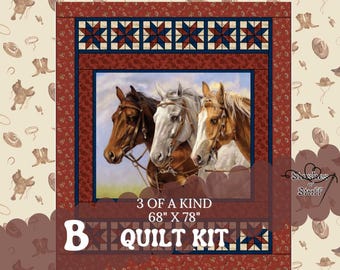 Ride the Range Quilt Kit – Three of a Kind Horses – Riley Blake Western Quilt 67″ x 78″ – Pre-Cut & Backing Options 207