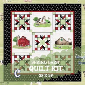 Spring Barns Quilt Kit | Riley Blake Spring Barn Collection | 59 x 59 Quilt | Farmhouse Barn Quilt Kit | Cows and Barn Quilt 845