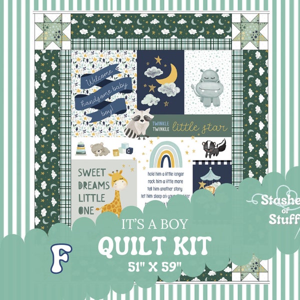Quilt Kit It's a Boy - Quick simple easy fast Panel Quilt - Pre Cut Beginner - It's a Boy by Riley Blake 930 - 51" x 59"