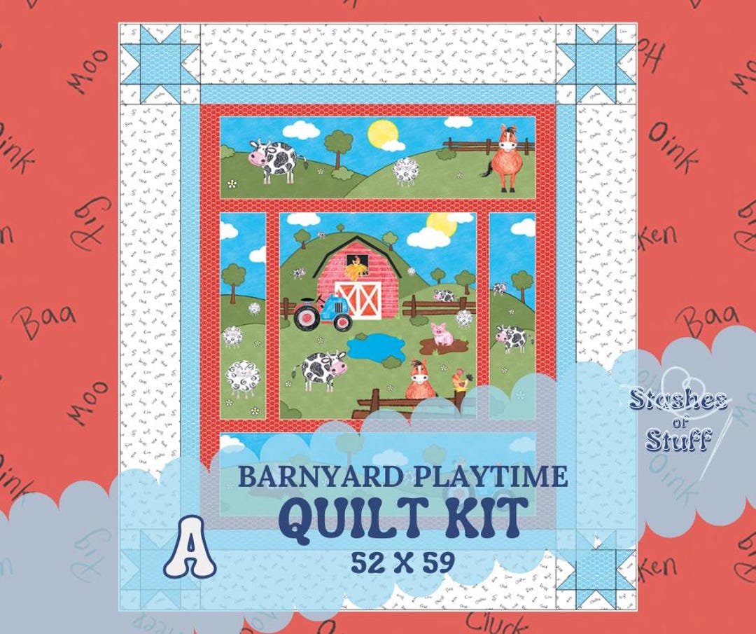 Barnyard Playtime Quilt Kit – 52 X 59 – Coloring on the Farm Fabric ...