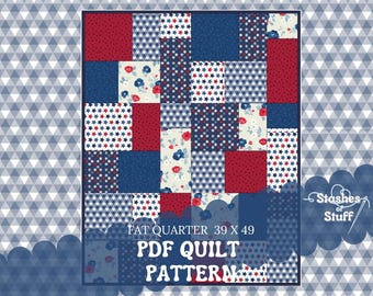 PDF Quilt Pattern – Easy Fat Quarter Quilt Pattern for Beginners – Fast & Simple Quilt Instructions – 39" x 49" – PATTERN ONLY