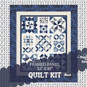 Quilt Water Mark Panel precut - Cheater Panel 212 -  Modern Blue colors - Quick and Easy for Beginners - Sews together fast 53&quot; x 61&quot;