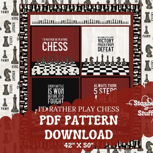 PATTERN Only - PANEL Quilt - I&#39;d Rather Play Chess For Beginners -Fast & Easy PDF Pattern Instructions - 42&quot; x 50&quot;