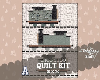 Kit de colcha Choo Choo – 51” x 70” – Tecido Riley Blake “Round the Mountain” – Tema de trem – Kit feito à mão – Para meninos ou amantes de ferrovias – 1060A
