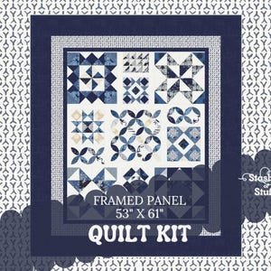 Quilt Water Mark Panel precut - Cheater Panel 214 -  Modern Blue colors - Quick and Easy for Beginners - Sews together fast 53&quot; x 61&quot;