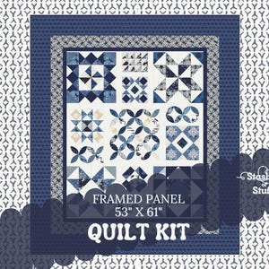 Quilt Block Panel can be precut - Water Mark 210 -  Modern Blue colors - Quick and Easy for Beginners - Sews together fast 53&quot; x 61&quot;