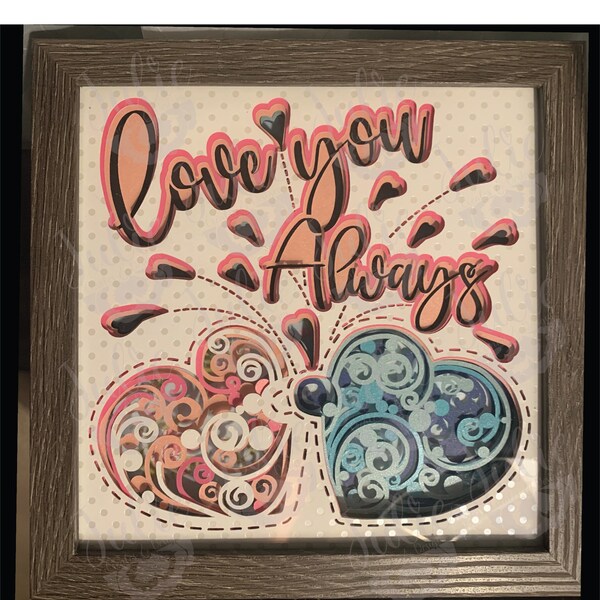 Love You Always Heart Shadow Box SVG, Love You Always Heart wall art design, 3D paper cut SVG, layered paper art template
