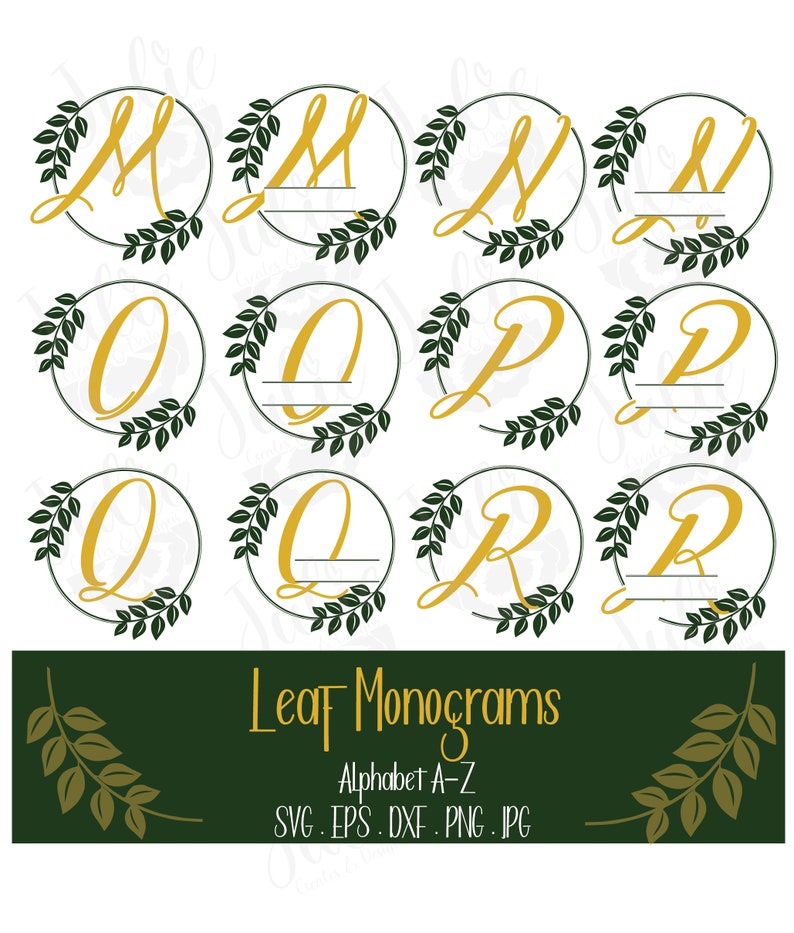 Elegant Leaf Split Monogram SVG/DXF/PNG, Split Monogram Frame Alphabet ...