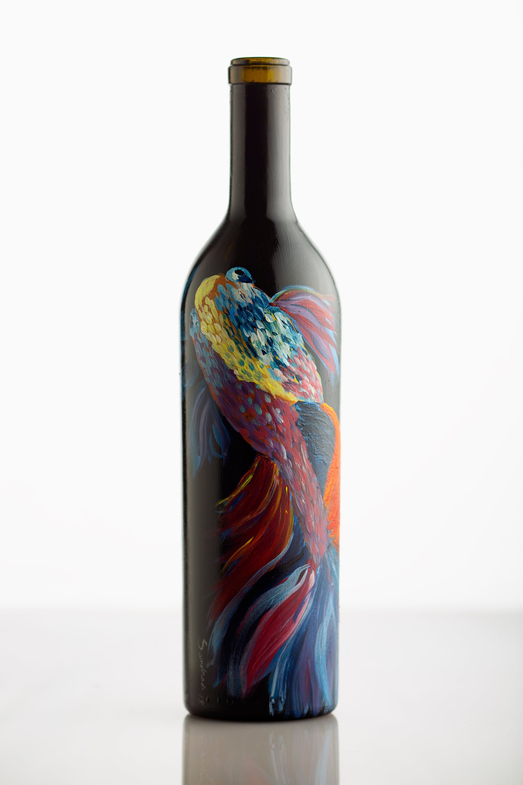Hand Painted Koi Fish on Wine Bottle Etsy