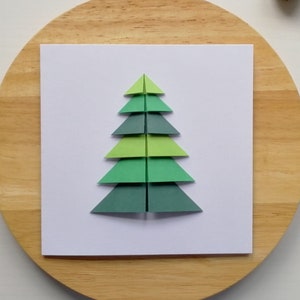 Cartes d’arbre de Noël en origami | Carte d’arbre de Noël palette verte | Arbre de Noël coloré | Carte de vœux moderne