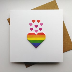 Origami 3D-kaart met regenbooghart om liefde te vieren | Valentijnsdag, jubileum, bruiloft, Moederdag | Pride-editie LGBT| LGBT-valentijnskaart