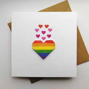 Tarjeta 3d de origami de corazón arco iris hecha a mano LGBT, Día de San Valentín, Aniversario, Tarjeta de San Valentín LGBTQ, Tarjeta gay, Lesbiana, Bisexual, Tarjeta de novedad