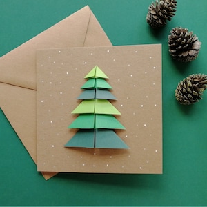 Kerstboomkaart, origami kerstboom, eenvoudige kerstkaart, origami kerstkaart, minimalistische kerstkaart, moderne kerstkaart