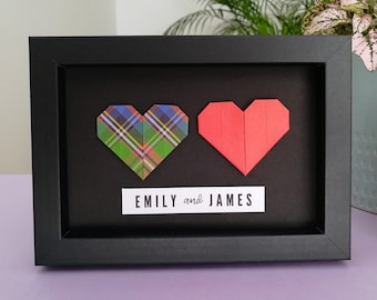 Regalo de aniversario de boda escocés para pareja, regalo de compromiso escocés, regalo de boda a cuadros, decoración de pared de origami con marco personalizado.