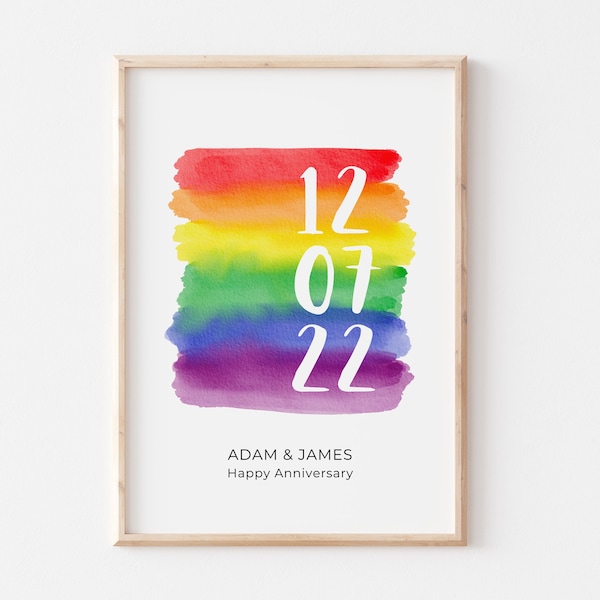 LGBT Couple Print, Personalised Date Print, Lesbian Wedding Anniversary Gift, Lesbian Anniversary Gift, Present for Gay Couple, Gay Marriage