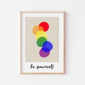 LBGTQ Rainbow Art Print, Pride Flag Print, Minimalist LGBT Wall Art, Queer Home Decor, Be Yourself Print, LGBTQ Minimalist Artwork, Gay Art