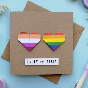 Tarjeta de aniversario lesbiana personalizada, tarjeta de boda gay, tarjeta arco iris LGBT, tarjeta de aniversario para esposa novia lesbiana, compromiso lésbico