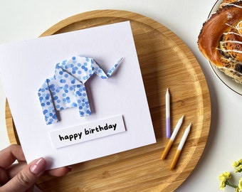 Happy Birthday Card, Animal Lover Birthday Card, Handmade Elephant Birthday Card, Kid Birthday Card, Blue Birthday Card Son Birthday Card,