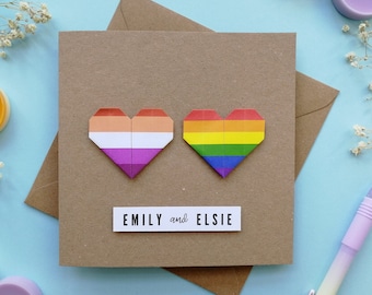 Personalised Lesbian Anniversary Card, Gay Wedding Card, LGBT Rainbow Card, Anniversary card for Lesbian Girlfriend Wife, Lesbian Engagement