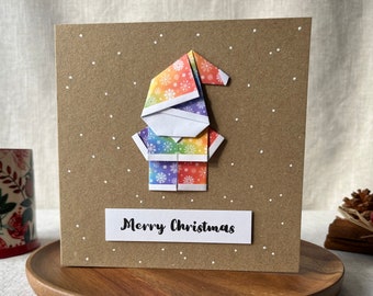 Carte de Noël origami père Noël arc-en-ciel, carte de Noël LGBTQ, carte de Noël queer, cadeau de Noël gay, cadeau de Noël lesbien gay, LGBT mignon