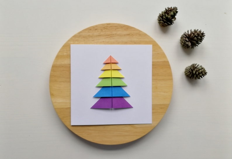 Carte de Noël LGBT, carte de Noël gay, carte d'arbre en origami arc-en-ciel, carte d'arbre de Noël de fierté LGBT, Noël queer, décoration de Noël LGBT image 7