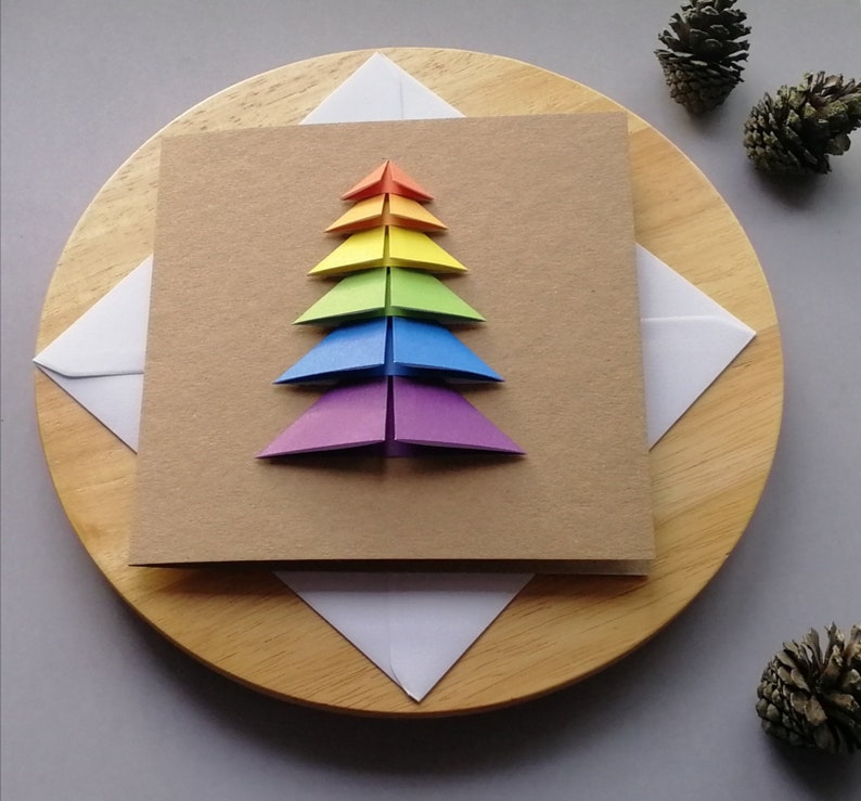 Carte de Noël LGBT, carte de Noël gay, carte d'arbre en origami arc-en-ciel, carte d'arbre de Noël de fierté LGBT, Noël queer, décoration de Noël LGBT image 2